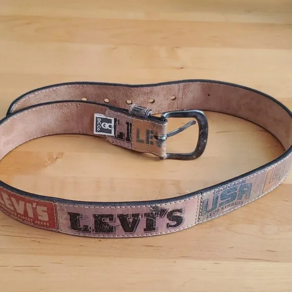 Levi's Brown Leather Belt with Red and Blue Panel Logos