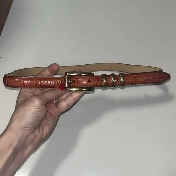 Brighton Rust Leather Embossed Alligator Print Belt‎