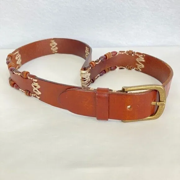 Omega Rustic Beaded Genuine Leather Belt M