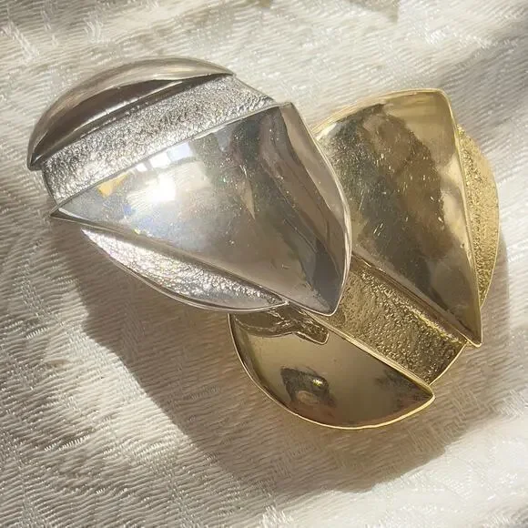 Set of 2 Abstract Vintage Signed Ginnie Johansen ‘84 Belt Buckles Gold & Silver