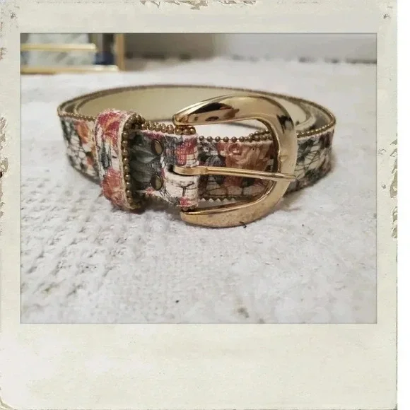 ✨BOGO FREE✨ Vintage Rustic Floral Beige Gold Shabby Chic Cottage Belt Medium