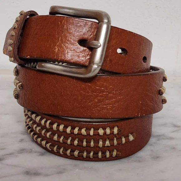 Brown Laced Leather Belt - Women's Size 34/35 Two Tone Western 1