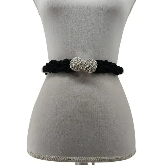 Vtg Womens Rope Pearl Cinch 80s Glam Belt Coquette XS