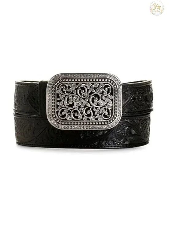 Rhinestone Embossed Leather Belt 1.5