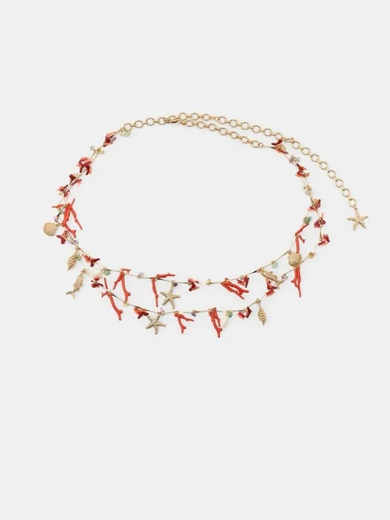 Gold-Tone Red Coral Charm Strand Belt - Women Jewelry