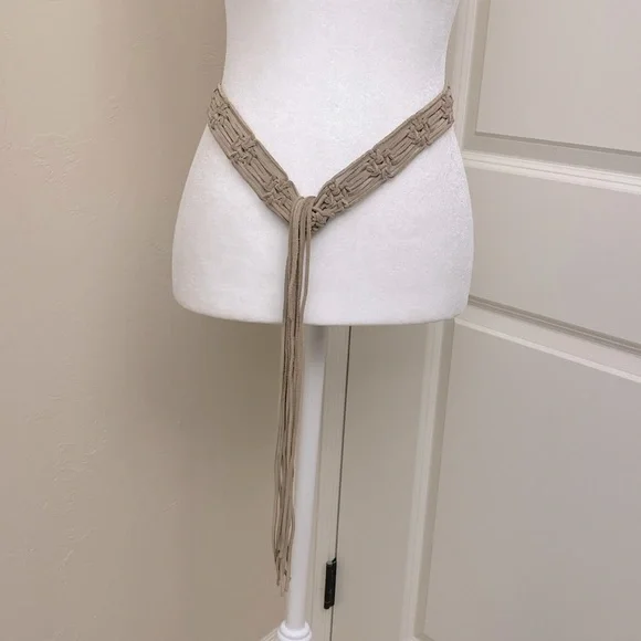 Vintage Macrome Belt Woven Suede tassel tie Boho Vintage Hippie 62’