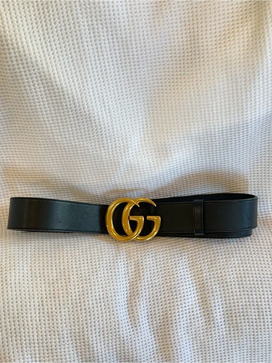 Gucci Black Leather Belt - Double G Gold Buckle