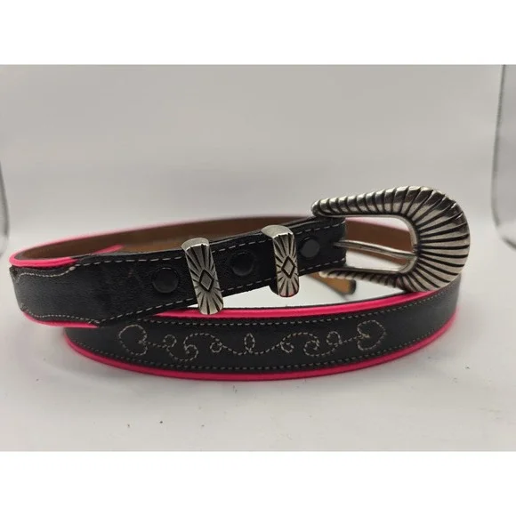 Vintage Black & Pink Leather Western Womens Belt 41