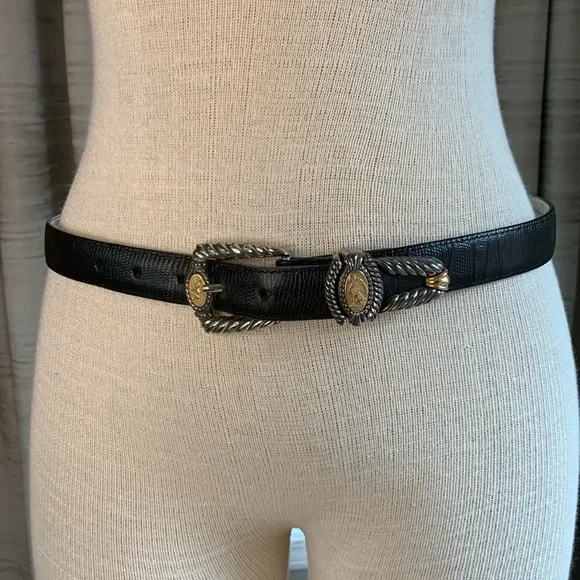 Brighton sz M museum collection black leather belt with gold and silver detail