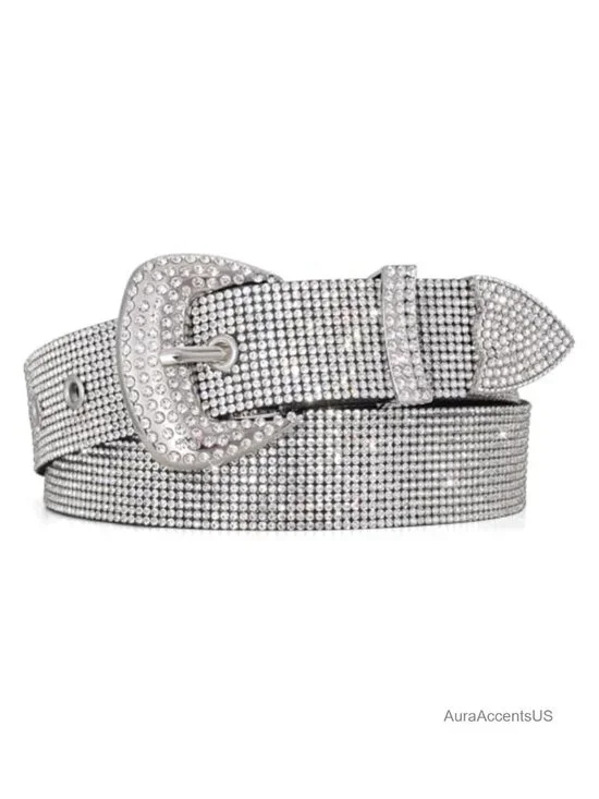 Rhinestone Leather Belt for Women Disco Bling Studded Waist Belt