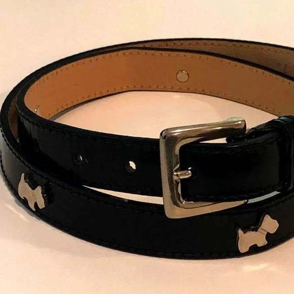 Furla Black Leather Silver Scottie Dog Belt