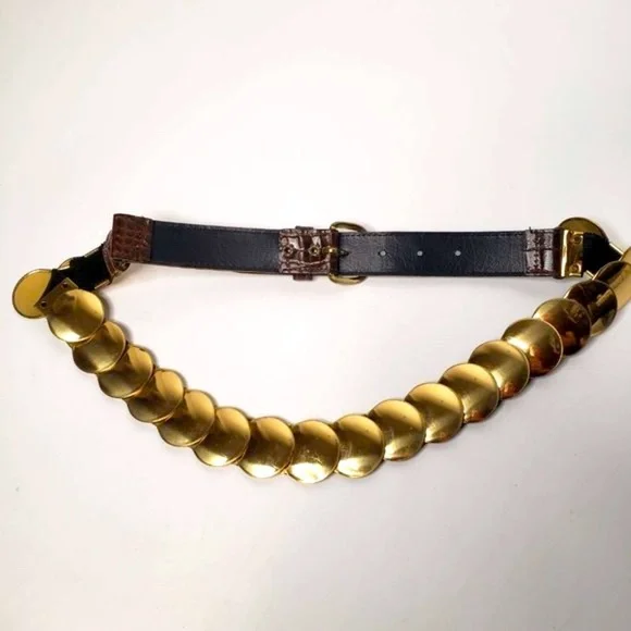Croc Embossed Gold‎ Coin Stretch Belt OS