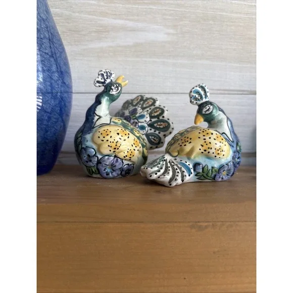 Blue Sky Clayworks - Blue Peacock Salt & Pepper Shakers NEW Heather Goldminc