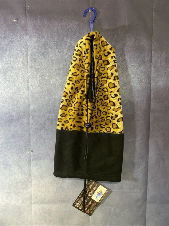 Leopard Print Fleece Face Mask with Black Trim - Yellow/Black