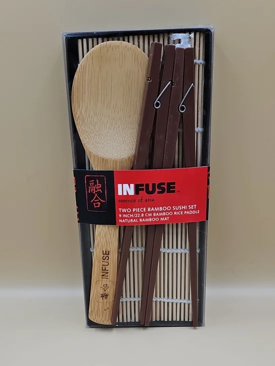 INFUSE Bamboo Sushi Set with Rice Paddle - Natural & Brown