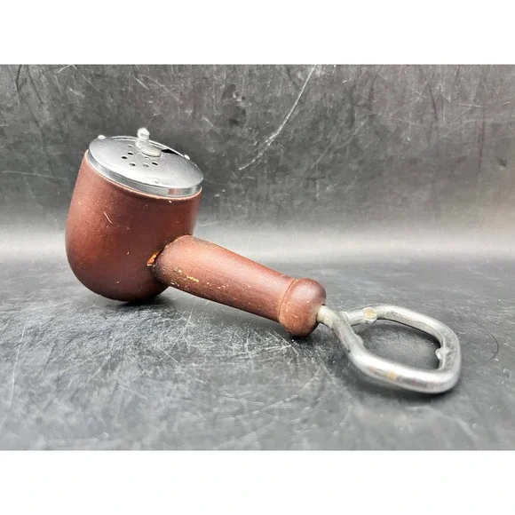 Vtg MCM Wood Pipe-Shaped Single Salt‎ or Pepper Shaker w/ Bottle Opener 5
