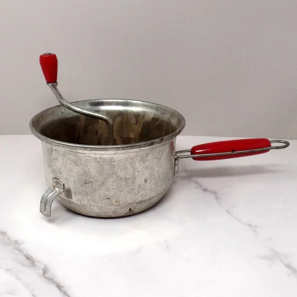 Vintage Foley Food Mill with Red Wood Hand Crank and Knob (1940s)
