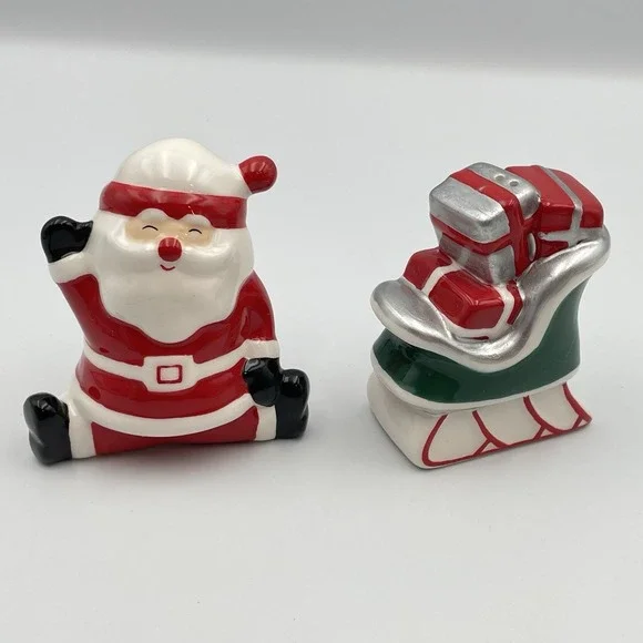 Santa Claus and Sleigh With Gifts Salt and Pepper Shakers Set - 3 inches tall‎