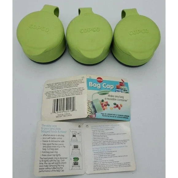 3 Copco Bag Caps, Make Any Bag A Reusable Container, Smart‎ Gadgets Green