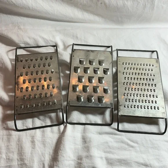 Vintage Wonder Shredders Stainless Steel Handheld Flat Cheese Grater Set Rustic