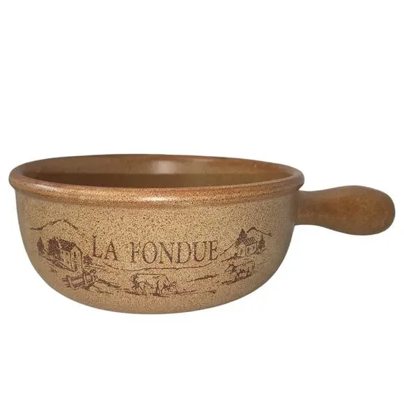 Vintage Swiss/French Ceramic Cheese Fondue Pot - Caquelon 