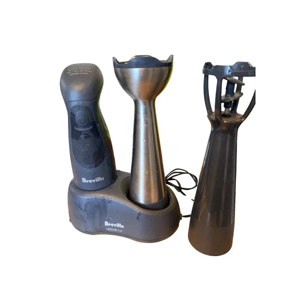 Breville Cordless 9.6V Immersion Blender Gray Portable Base 2 Attachments Tested
