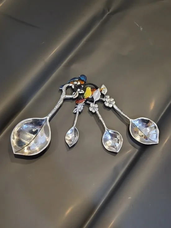 Decorative Leaf & Bird Measuring Spoon Set - Yellow, Orange & Blue Accents