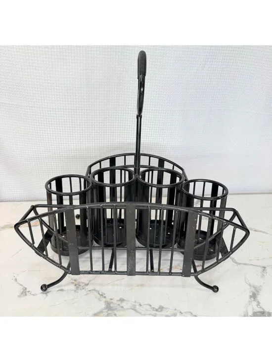 Buffet caddy holder , black rod iron, holds napkins, plates, utensils