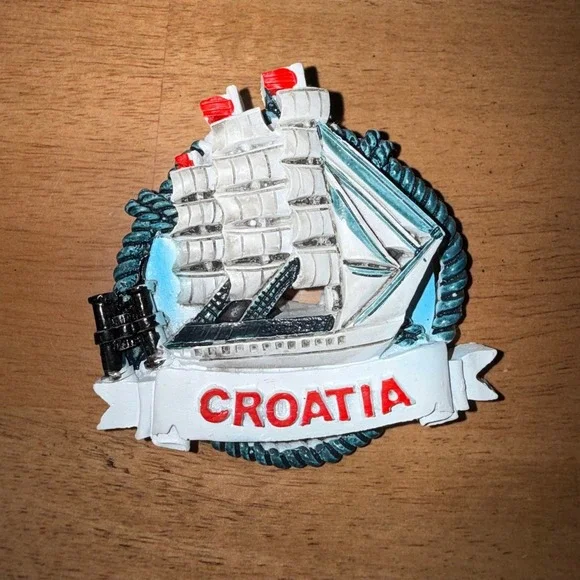 Croatia Souvenir Refrigerator Magnet Nautical Sailing Ship 3D Resin White Blue