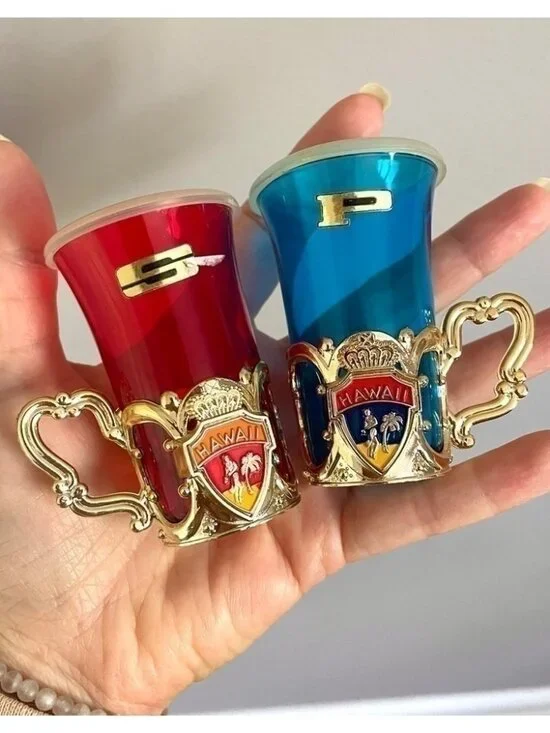 Vintage Hawaii Red Blue Plastic Salt & Pepper Shakers - made in Japan 🇯🇵