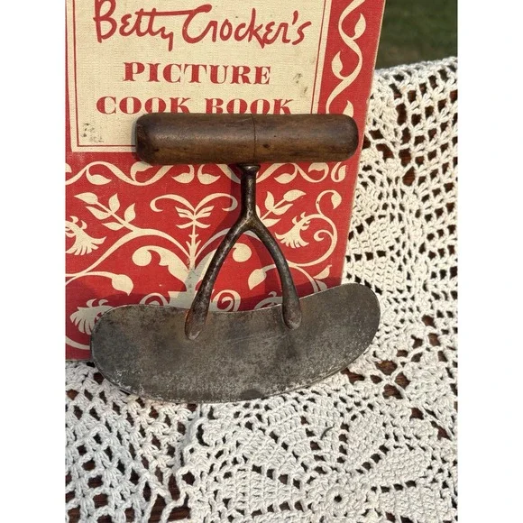 Vintage  Food Chopper Steel with Wood Handle  Primitive Farmhouse Country Decor