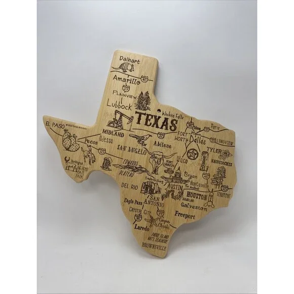 Totally Bamboo Texas State Shaped Bamboo Cutting Board with Map Design