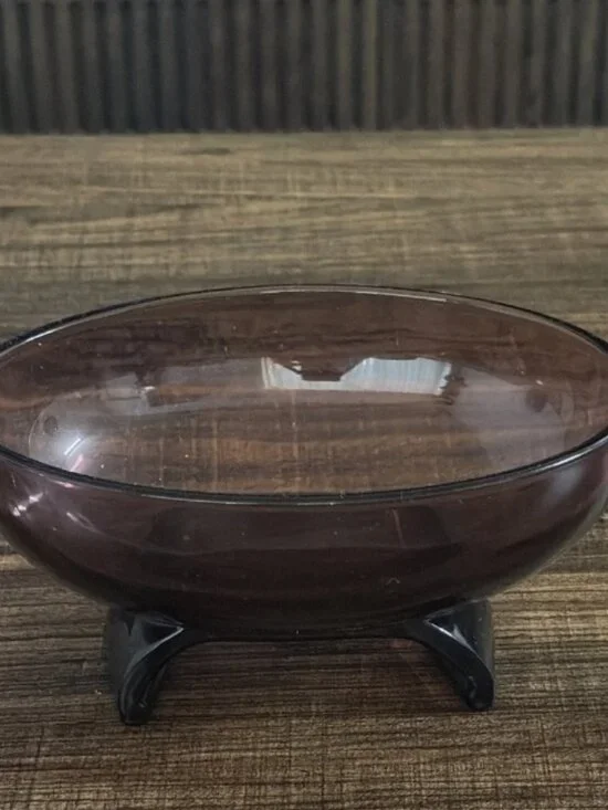 Vintage Viking Glass #1048 Scroll Oval Bowl Amethyst Purple Footed MCM 1954