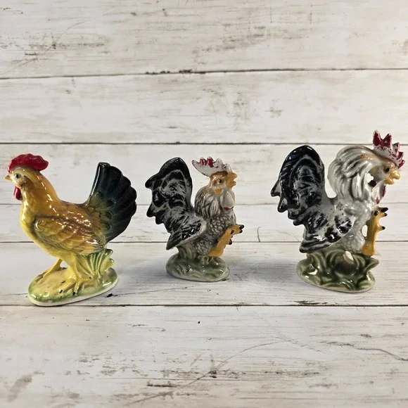 Vintage Ceramic Rooster Hen Salt‎ Pepper Shakers Set Figurine Japan Farmhouse