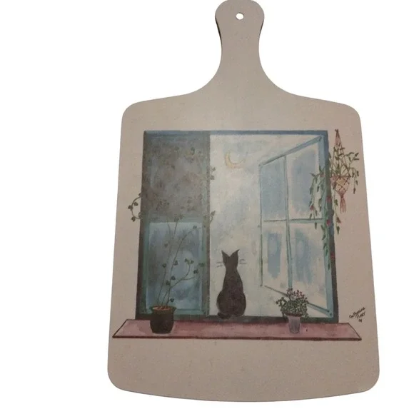 Vintage Catherine Piret Cat Window Moon Cutting Board Made in Britain Melamine