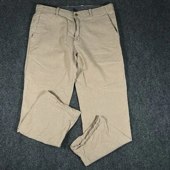 Banana Republic Relaxed Fit Tan Linen Cotton Chino Pants Mens 36x30 Drawstring