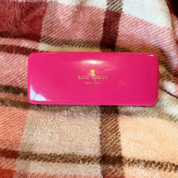 Kate Spade New York Pink Orange Hard Shell Glasses Case Winking Eyes Interior