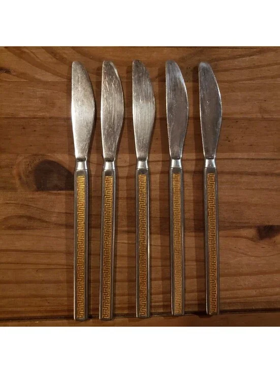 5 Noritake EROS GOLD Stainless 18-8 Dinner Knife Japan Silverware Flatware