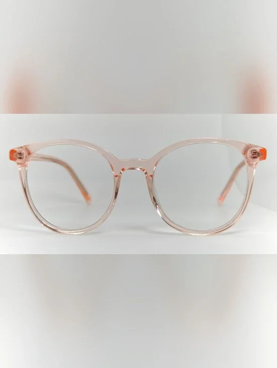 Noun. Transparent Pink Round Women's Eyeglasses. Minimalist..