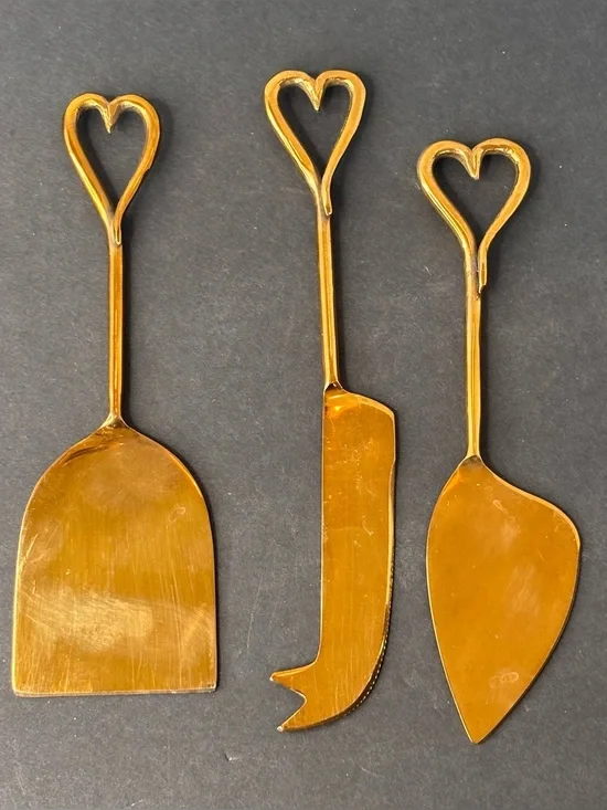 Heart Handle Gold Cheese Knife Set of 3