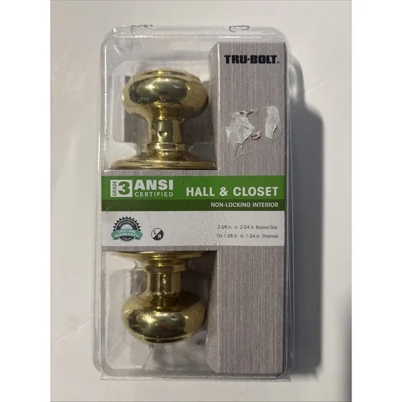 Tru Bolt Hall Passage Knob Set Sentinel Gold Finish Ball Handle Used