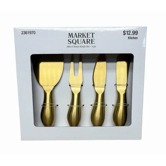 Market Square Mini Cheese Knife Set, 4pc Gold Metal Glossy Modern Spreaders