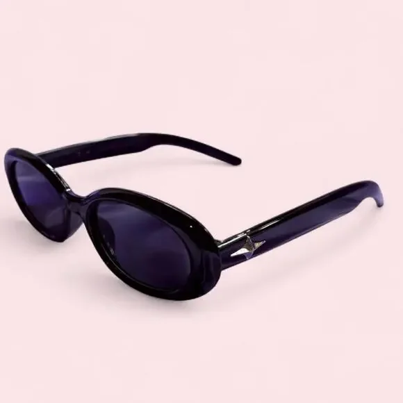 Black oval sunglasses with silver star detail y2k cybergoth cybercore whimsigoth