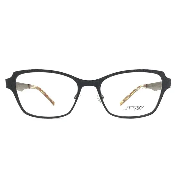 J.F. Rey Eyeglasses Frames JF2602 0059 Black Gilded Gold Lizard Print 55-18-130