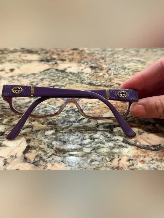 Gucci Purple Designer Women’s Prescription Eyeglass Frames with Gold Logo