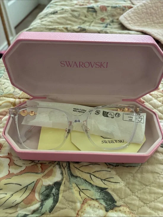 Swarovski Clear Frame Glasses with Pink Hard Case and Gold Accents