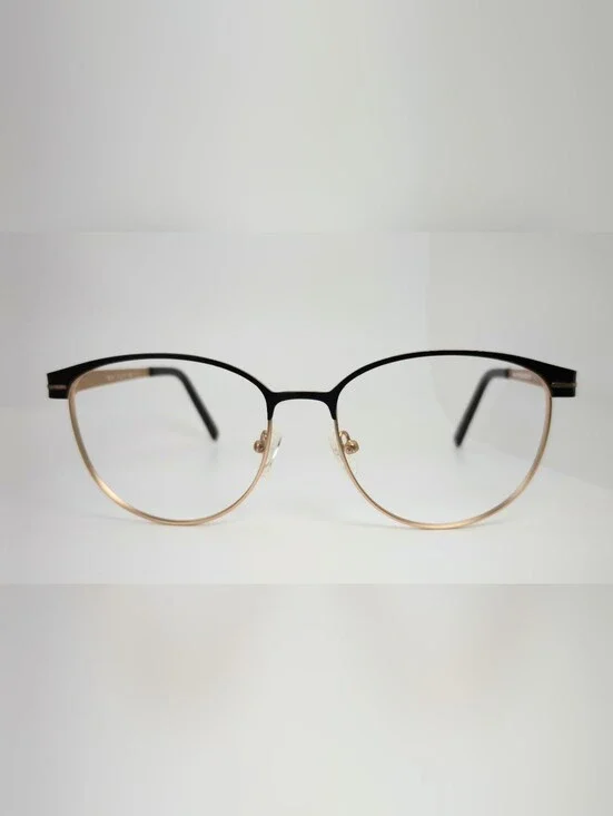 Maui. Black and Gold Womens Round Metal Glasses - Elegant Browline.