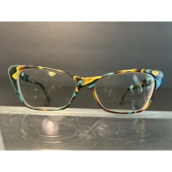 Andy Wolf 5011 Col. M Vintage Cat Eye Eyeglass Frames 53-13 Teal Amber Swirl
