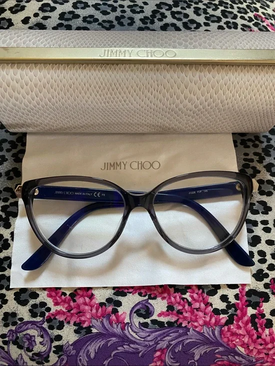 Jimmy Choo Made in Italy 🇮🇹 Dark Blue Logo Gray Frames Oversized CatEye Glasses