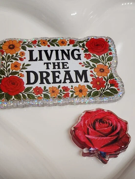 Living the Dream Flatback‎ Focal Bead Roses Flats Beads Beaded Pen Badge Magnet
